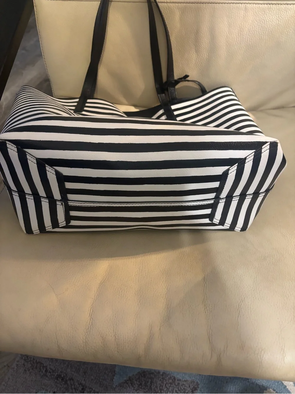 kate spade Black and White Striped Tote with Gold Logo